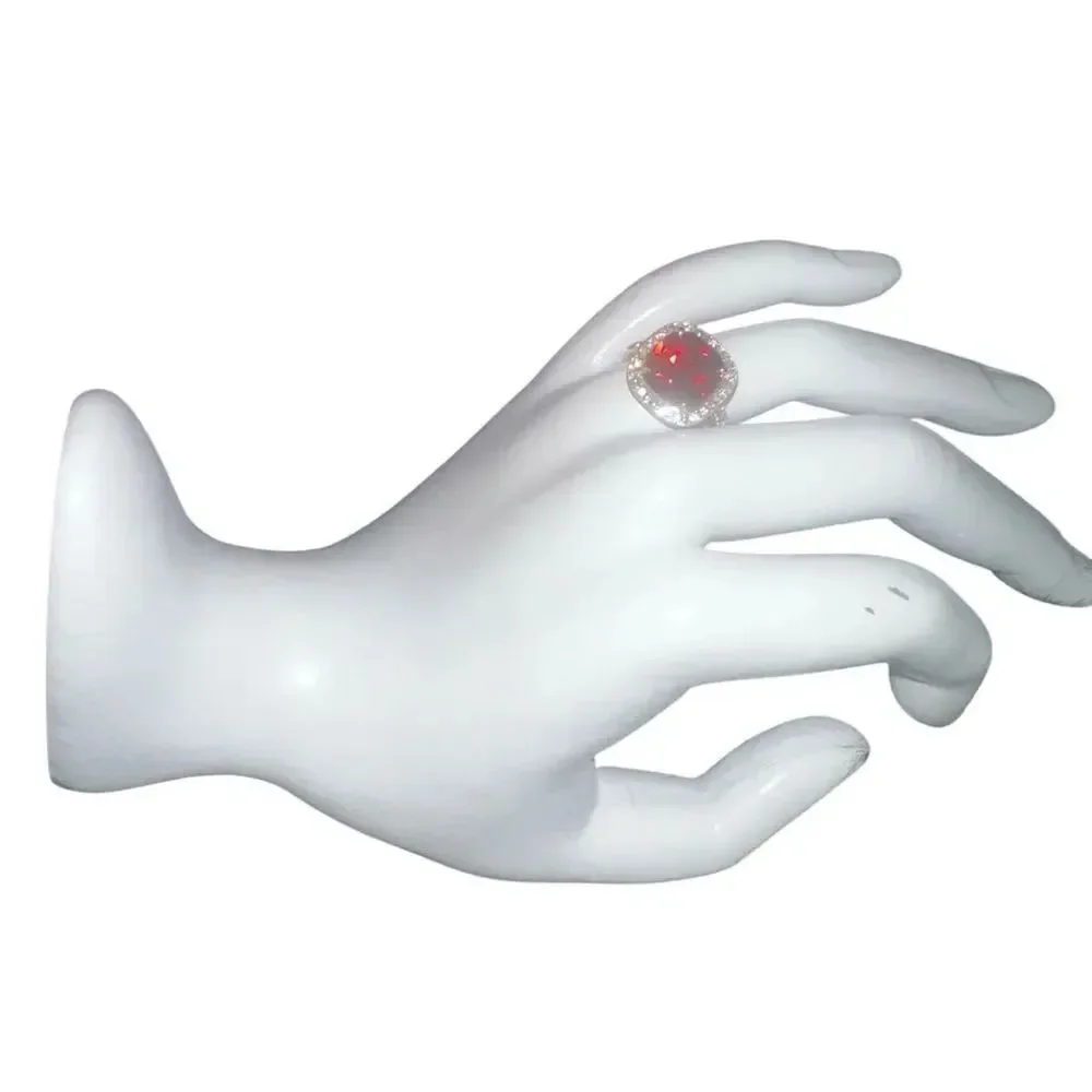 Brand 1886 Avon Silver Tone and Red gemstone Ring. Size 7